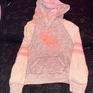 Abercrombie Kids Heather Gray Hoodie with Pink Moose